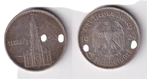 5 Mark Silber Münze 3. Reich Garnisonkirche mit Datum 1934 A Jäger 356 (153051)