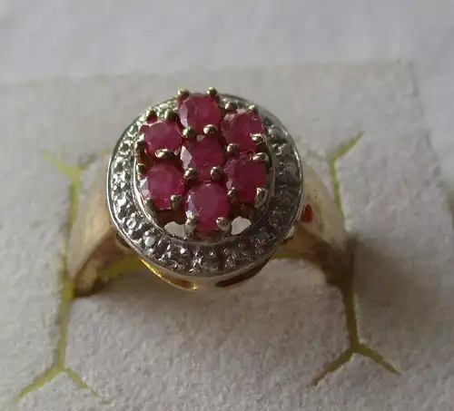 eleganter 925er Sterling Silber Ring vergoldet mit pinken Edelsteinen (110180)