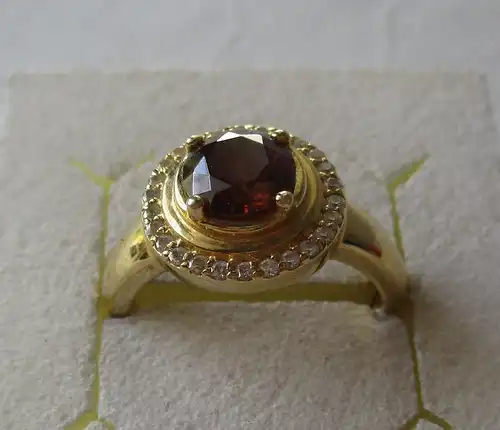 eleganter 925er Sterling Silber Ring vergoldet mit braunem Edelstein (125850)