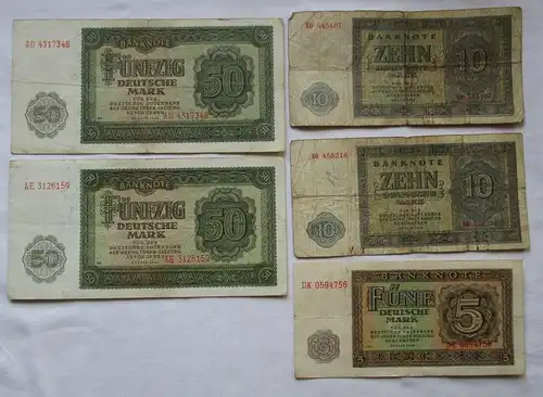 5 x Banknoten 5 bis 50 Mark DDR Deutsche Notenbank 1948 (160460)