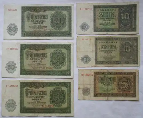 5 x Banknoten 5 bis 50 Mark DDR Deutsche Notenbank 1948 (161104)