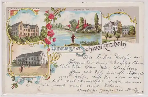 42777 Ak Lithographie Gruß aus Schweikershain Brauerei, Fabrik usw. 1908