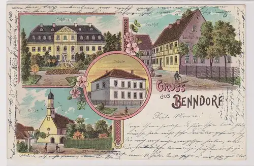 05910 Ak Lithographie Gruß aus Benndorf Gasthof, Schule usw. 1902