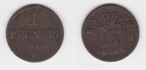 1 Pfennig Kupfer Münze Sachsen 1859 F s (143140)