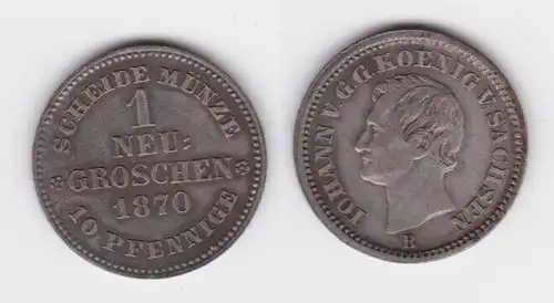 1 Neu Groschen Silber Münze Sachsen 1870 B ss+ (143009)