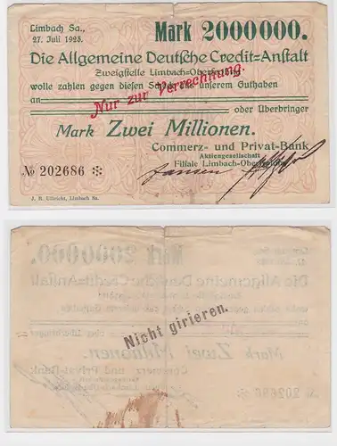 2 Millionen Mark Banknote allg. dt. Credit Anstalt Limbach 27.7.1923 (121407)