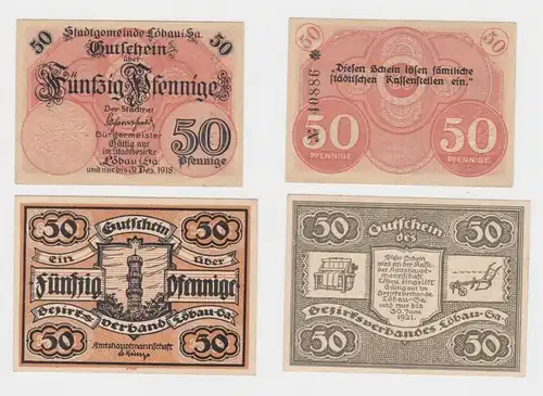 2 x 50 Pfennig Banknoten Notgeld Stadtgemeinde & Bezirksverband Löbau (152705)