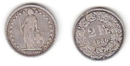 2 Franken Silber Münze Schweiz 1886 B (110265)