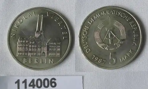 DDR Gedenk Münze 5 Mark Berlin Nikolai Viertel 1987 (114006)