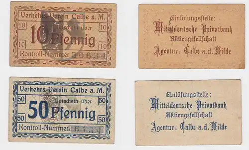 10 & 50 Pfennige Banknoten Notgeld Verkehrsverein Calbe a.M. (129729)