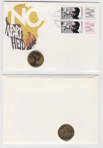 DDR Numisbrief NO APARTHEID 1978 + 5 Mark Münze Int. Anti Apartheidjahr (150474)