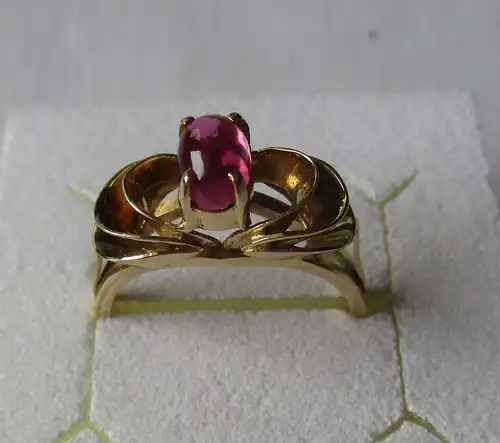 eleganter 14 Karat 585er Gold Damenring mit rosa Edelstein (142391)