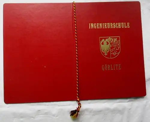 Original DDR Urkundenmappe Ingenieurschule Görlitz Gold geprägt (111599)