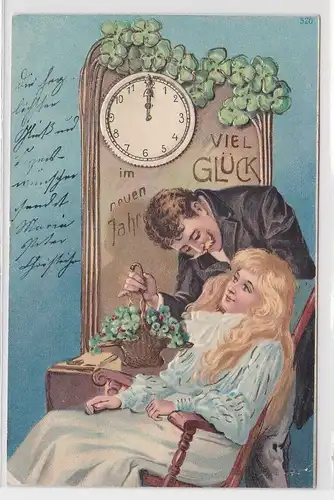 05048 Präge AK Glück im neuen Jahre Frau im Schaukelstuhl, Mann dahinter 1905