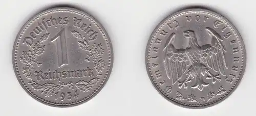 1 Mark Nickel Münze 3.Reich 1934 D, Jäger 354 vz (141023)