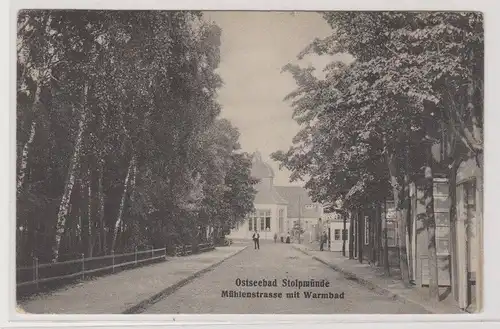 97439 Ak Ostseebad Stolpmünde (Ustka) Mühlenstraße mit Warmbad 1913