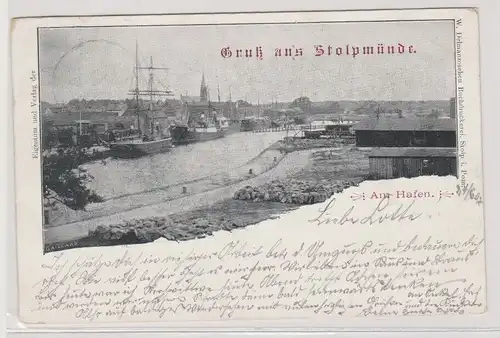 97752 Ak Gruß aus Stolpmünde (Ustka) am Hafen 1897