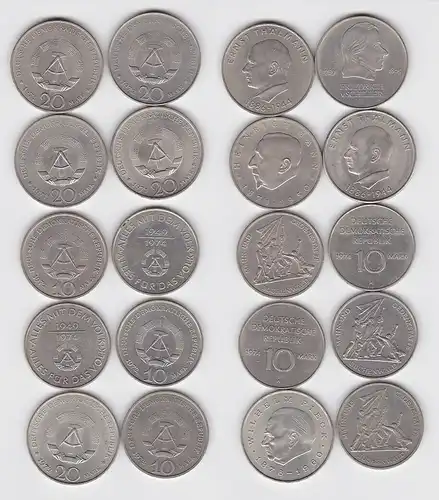 10 x DDR Gedenk Münzen 10 und 20 Mark Buchenwald, Schiller, Thälmann (149376)