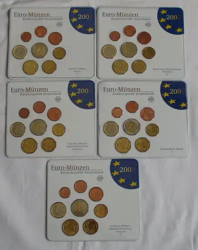 BRD Lot von 5 x KMS 2003 A,D,F,G,J mit 1 Cent bis 2 € komplett Stgl.(103454)