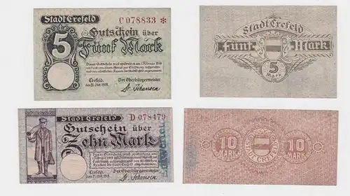5 und 10 Mark Banknote Notgeld Stadt Crefeld 21.10.1918 (126477)