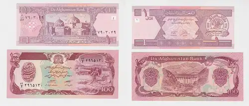 1 und 100 Afghanis Banknote Afghanistan kassenfrisch UNC (133764)