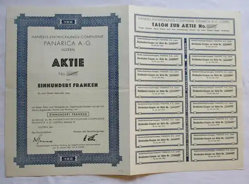 100 Franken Aktie Handels-Entwicklungs-Compagnie Panarica AG Luzern (122175)