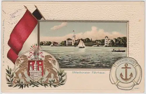 96839 Präge Passepartout AK Hamburg - Uhlenhorster Fährhaus; Feldpost 1916