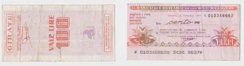 100 Lire Banknote Italien Italia Banco di Chiavari della Riviera Ligure (155690)