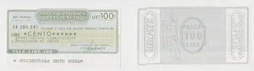 100 Lire Banknote Italien Italia Banca Cattolica del Veneto 20.10.1976 (151077)