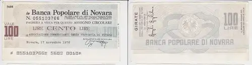100 Lire Banknote Italien Italia  Banca Populare di Novara 17.11.1976 (153637)
