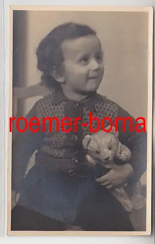 83234 Foto Porträt kleines Mädchen mit Teddybär aus Halle um 1930