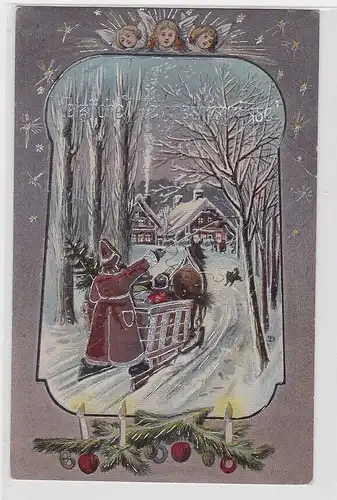 63094 Weihnachts Ak Weihnachtsmann mit Schlitten 1917