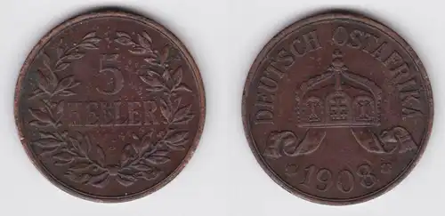 5 Heller Kupfer Münze Deutsch Ost Afrika 1908 J (155676)