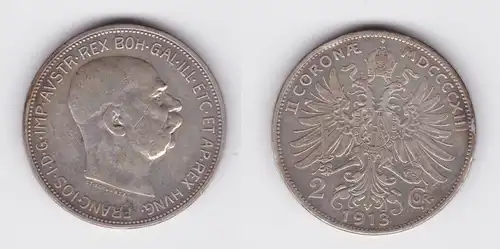 2 Kronen Silber Münze Österreich 1913 ss+ (141167)