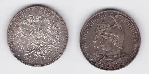 2 Mark Silbermünze Preussen 200 Jahre Königreich 1901 Jäger 105 ss+ (140363)