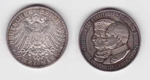 2 Mark Silber Münze Sachsen Universität Leipzig 1909 Jäger 138 vz (143119)