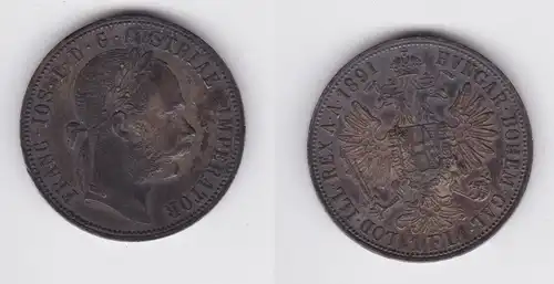1 Florin Gulden Silber Münze Österreich 1891 ss+ (143179)