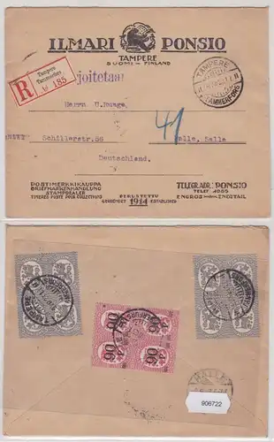 906722 Einschreibebrief Ilmari Ponsio Tampere Suomi-Finnland 1923 nach Halle