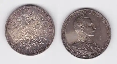 3 Mark Silbermünze Preussen Kaiser Wilhelm II in Uniform 1913 Jäger 112 (142928)