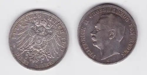 3 Mark Silbermünze Baden Großherzog Friedrich II 1909 Jäger 39 ss (128752)