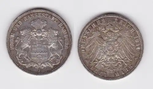 3 Mark Silbermünze Freie und Hansestadt Hamburg 1910 J Jäger 64  (117238)