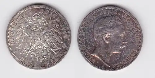 3 Mark Silbermünze Preussen Kaiser Wilhelm II 1910 A Jäger 103 ss+ (112407)