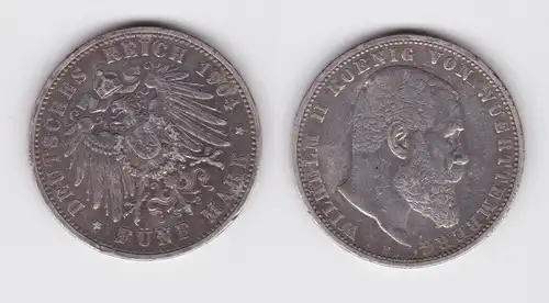5 Mark Silbermünze Württemberg König Wilhelm II 1904 Jäger 176 ss (115913)