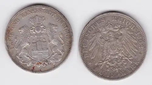 5 Mark Silbermünze Freie und Hansesatdt Hamburg 1902 Jäger 65 ss (118163)