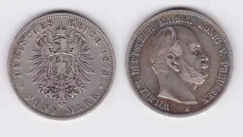 5 Mark Silbermünze Preussen Wilhelm I 1876 A Jäger 97 ss (118146)