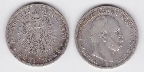 5 Mark Silbermünze Preussen Wilhelm I 1876 B Jäger 97 f.ss (115739)