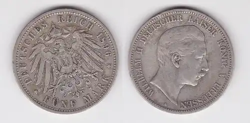 5 Mark Silbermünze Preussen Wilhelm II 1896 A Jäger 104 selten (115239)