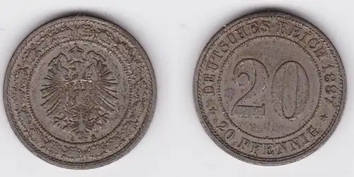 20 Pfennig Nickel Münze Kaiserreich 1887 A, Jäger 9  ss (131678)