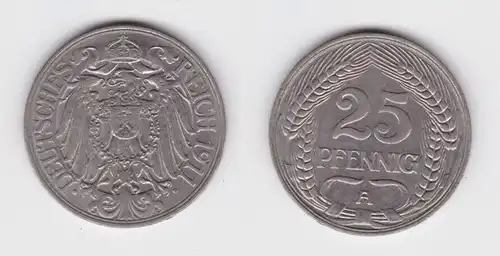 25 Pfennig Nickel Münze Kaiserreich 1911 A (138248)