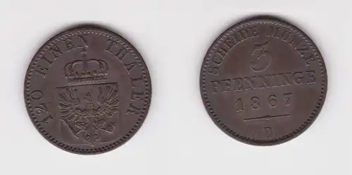 3 Pfennig Kupfer Münze Preussen 1867 B ss (138766)